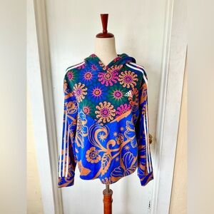 Adidas x FARM Rio hoodie vibrant blue, pink, and orange floral women’s small